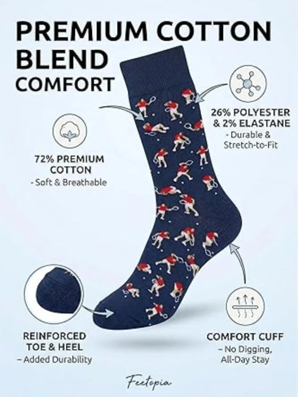 Feetopia Novelty Frustrated Tennis Socks Navy Blue M-8-13 NEW